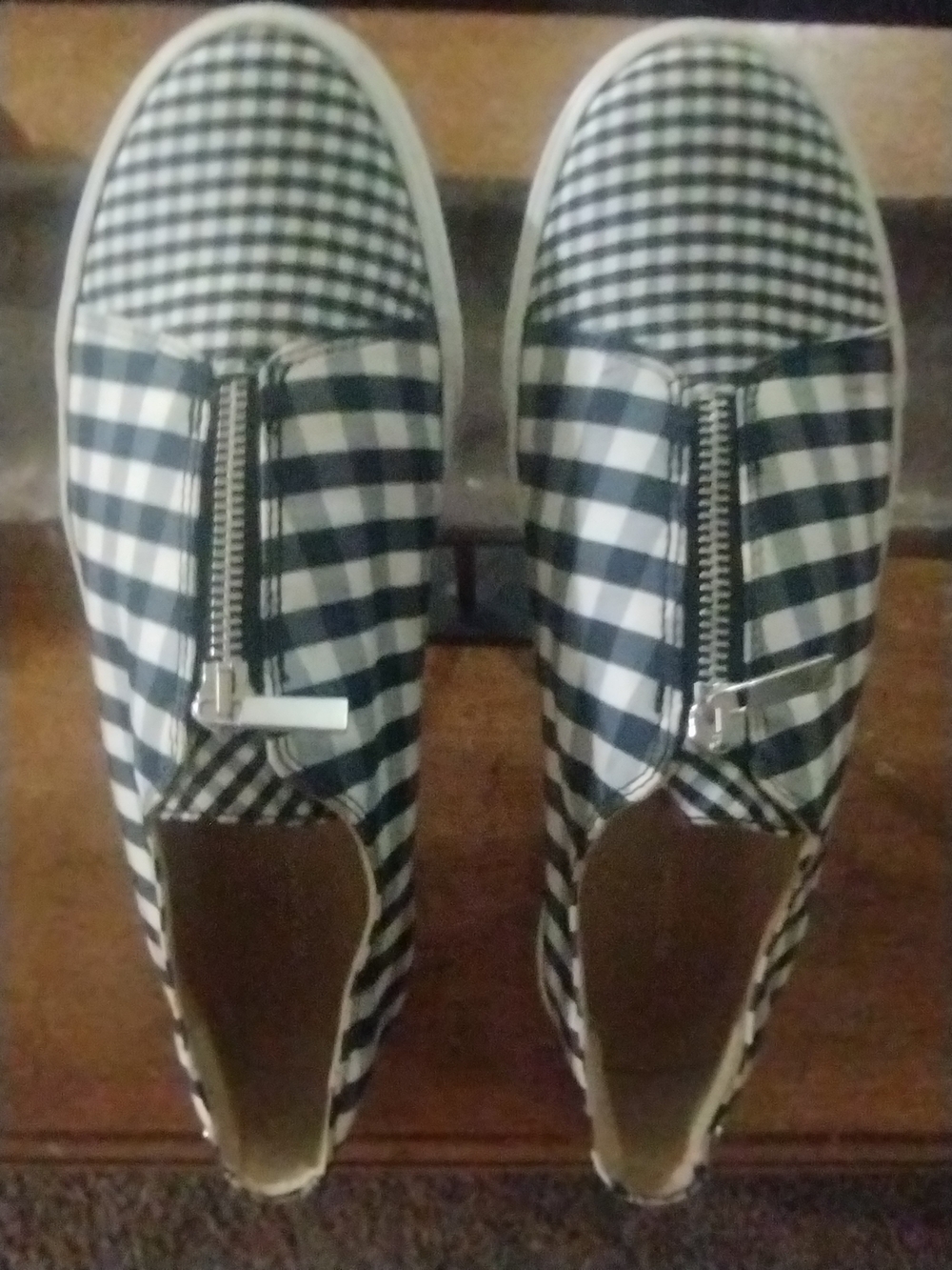 Lafayette 148 New York Black and White Gingham Slip-On Sneakers